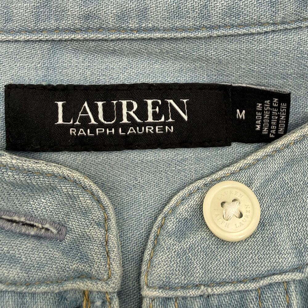 Lauren Ralph Lauren Black Label Chambray Tunic Dress Womens M Cotton Blue - Picture 8 of 14
